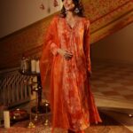 Orange Floral Embroidered Ethnic Set