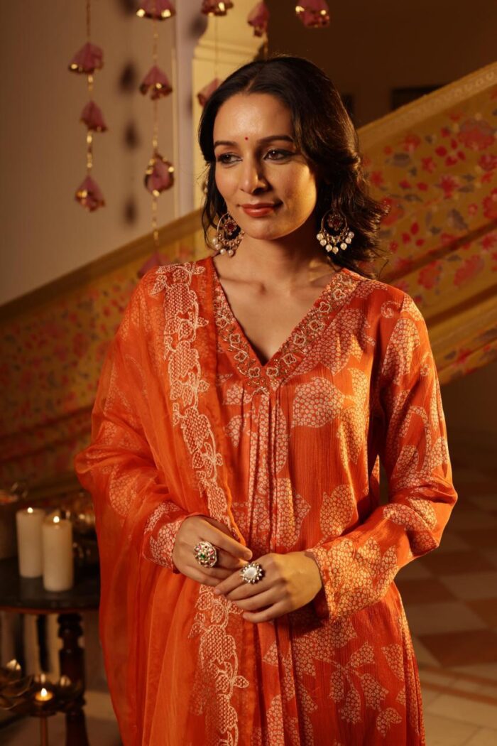 Orange Floral Embroidered Ethnic Set - Image 4