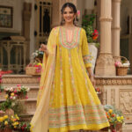 Lime Yellow Schiffli Anarkali Suit Set