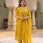 Yellow Schiffli Straight Suit Set
