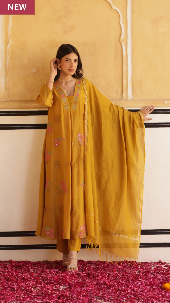 Blossom yellow Chanderi Suit set - Image 7