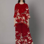 Elegant Red Floral Printed Co-ord Set