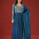 Regal Teal Blue Embroidered Anarkali Gown with Dupatta