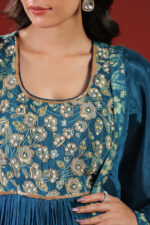 Regal Teal Blue Embroidered Anarkali Gown with Dupatta - Image 4