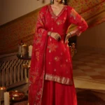 Elegant Red Floral Embroidered Ethnic Set