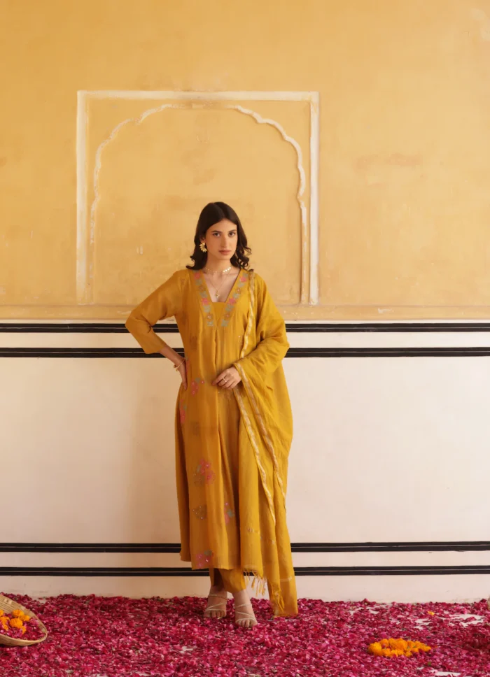 Blossom yellow Chanderi Suit set - Image 3