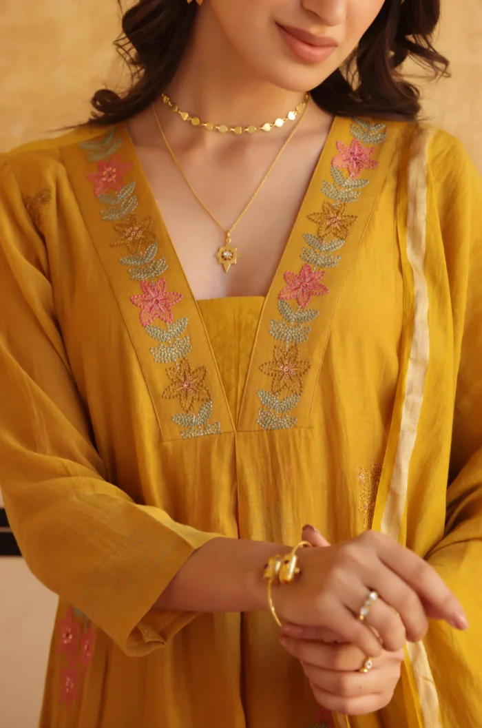 Blossom yellow Chanderi Suit set - Image 5