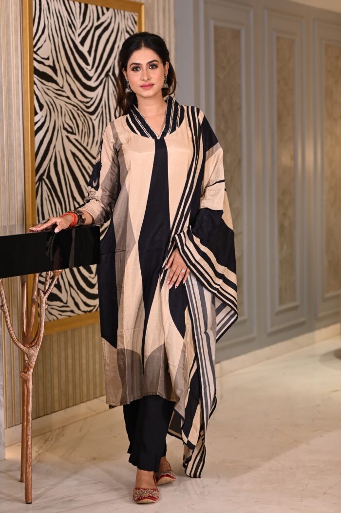 Peach Art Silk Straight Suit Set - Image 1