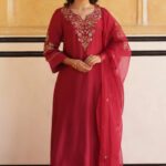 Ruby Maroon Silk Suit Set