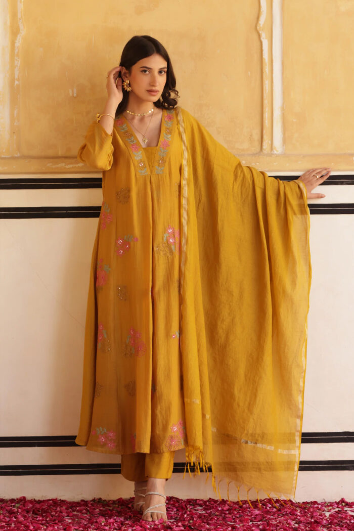 Blossom yellow Chanderi Suit set - Image 1