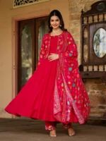 Cherry Red Silk & Printed Jacket Set - Image 6