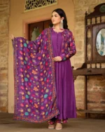 Purple Dola Silk & Printed Jacket Set - Image 3