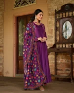Purple Dola Silk & Printed Jacket Set - Image 4