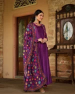 Purple Dola Silk & Printed Jacket Set - Image 2