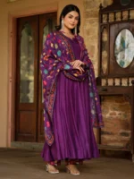 Purple Dola Silk & Printed Jacket Set - Image 6