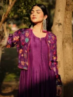 Purple Dola Silk & Printed Jacket Set - Image 5