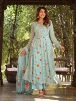 Saxe Blue Anarkali Suit Set - Image 5