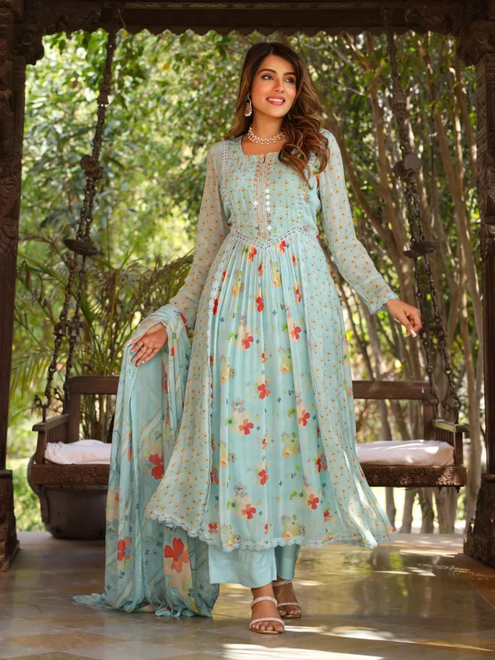 Saxe Blue Anarkali Suit Set - Image 5