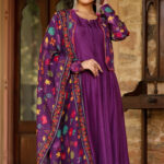 Purple Dola Silk & Printed Jacket Set