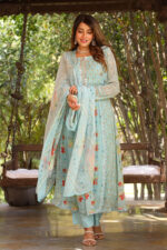 Saxe Blue Anarkali Suit Set