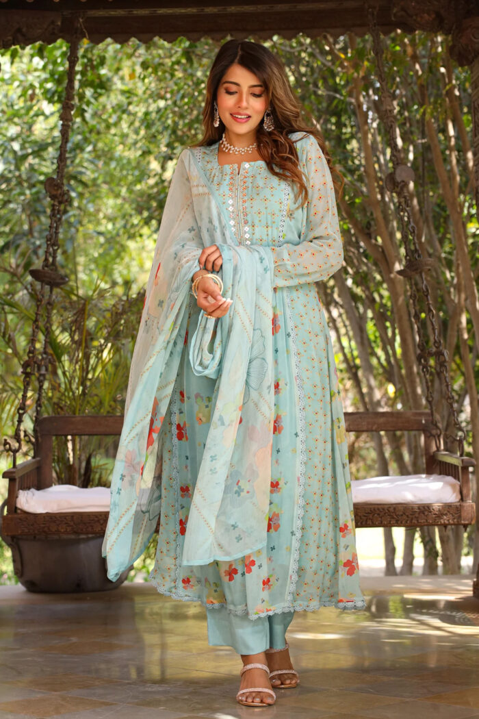 Saxe Blue Anarkali Suit Set - Image 1