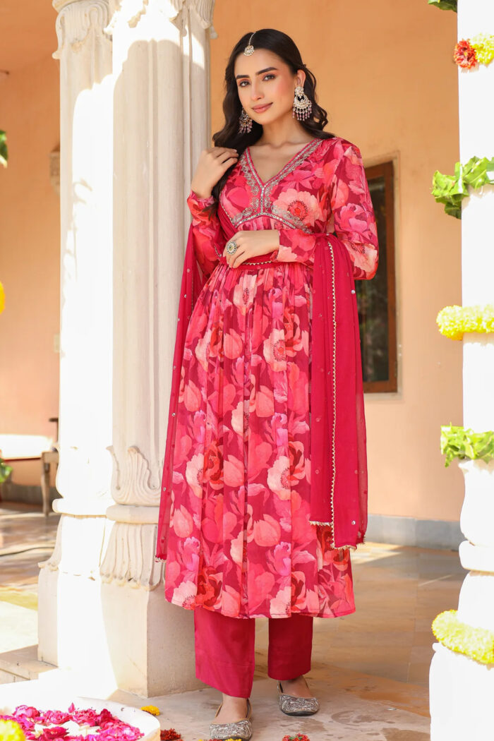 Shades Of Pink Chinnon Kurta Set - Image 7