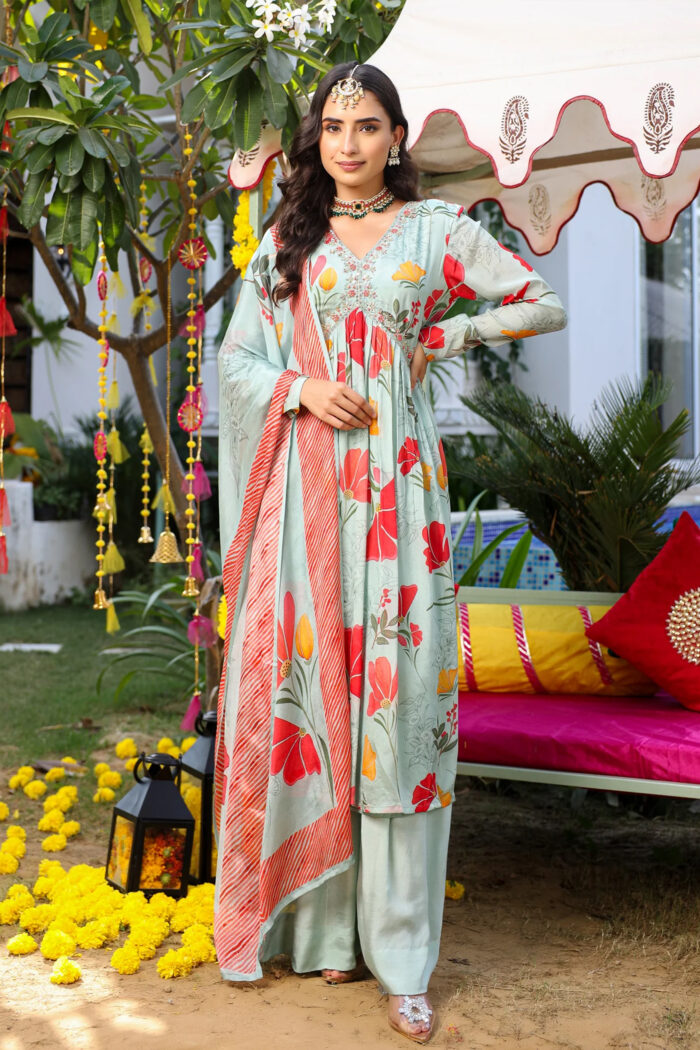 Nude Green printed suit set - Image 1