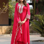 Pink Chinnon Kurta Set