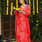 Gul Red Floral printed Angrakhaa set