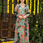 Sabz green Floral printed Angrakhaa set