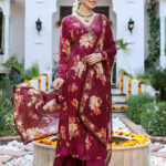 Gehra Maroon Printed Angrakhaa set