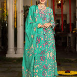 Green Printed straight Suit Set